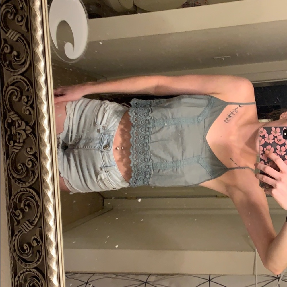 Green crop top with lace detail